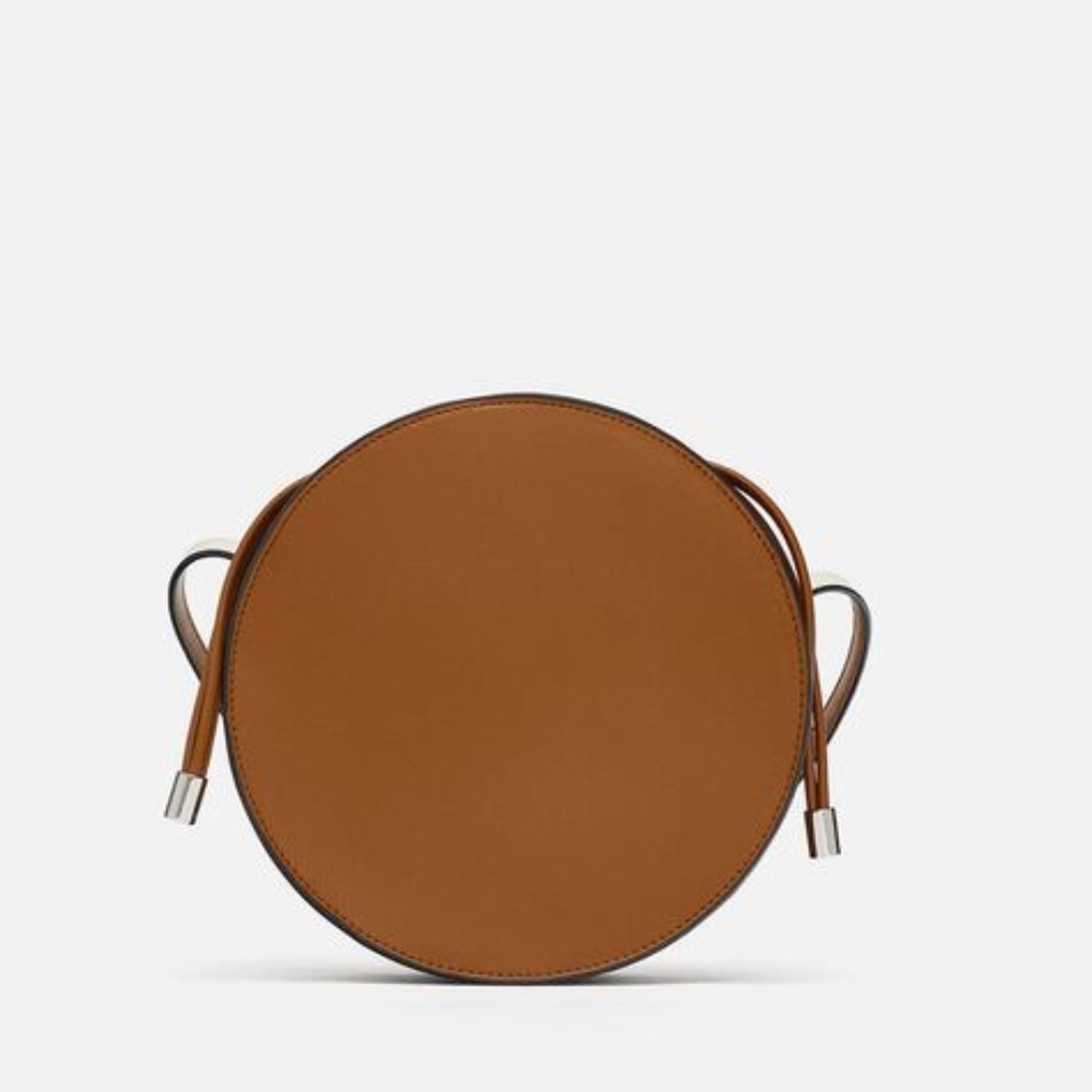 NEW ZARA BROWN LEATHER ROUND BAG